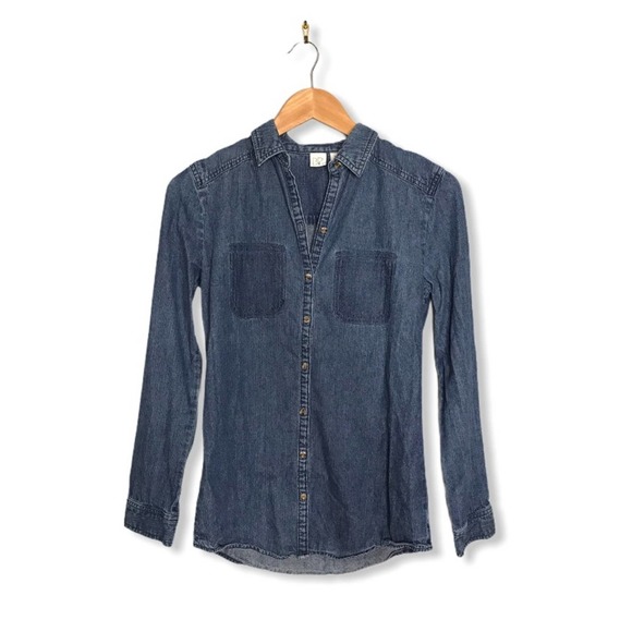 BP | Button Down Denim Long Sleeve Top Jean Shirt - Picture 3 of 11